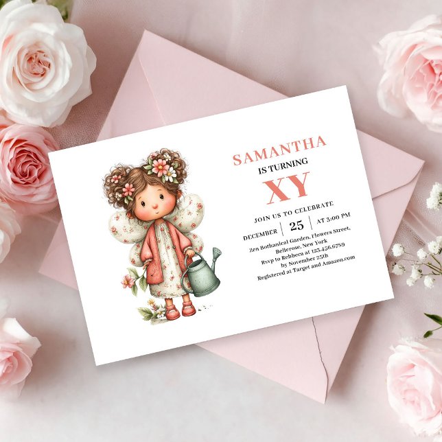 Convite Mágico de Rosto Corado para o 2º Aniversár (Cute Fairy Girl 2nd Birthday Magical Blush invitation)