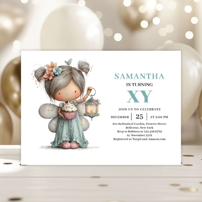 Convite Mágico e Caprichoso para 1º Aniversário de (Magical Fairy Girl 1st Birthday Whimsy Cute invitation)
