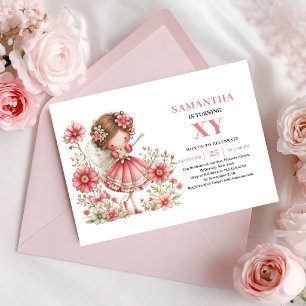 Convite Mágico Floral Rosa para 1º Aniversário da 
