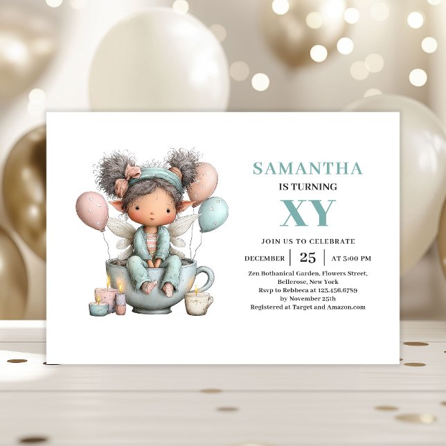 Convite Mágico para 1º Aniversário de Menina Fada  (Magical Fairy Girl 1st Birthday Cute Whimsy invitation)