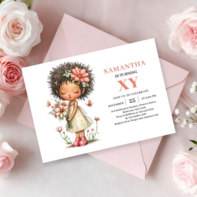 Convite Mágico Pastel para 6º Aniversário da Menin (Cute Fairy Girl 6th Birthday Magical Pastel invitation)
