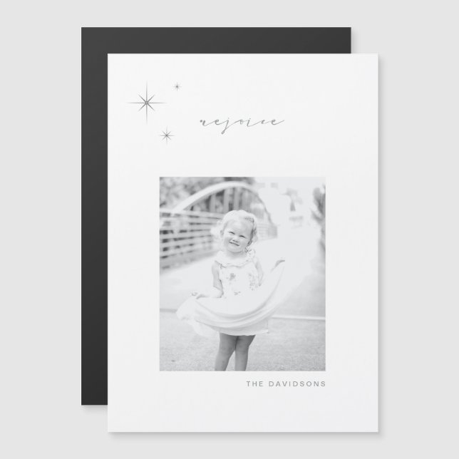 Convite Magnet de Feriado Radiante Branco e Prateado (Frente/Verso)