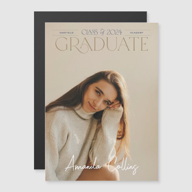 Convite Magnet de Formando de Foto do Título Clássico e El (Frente/Verso)