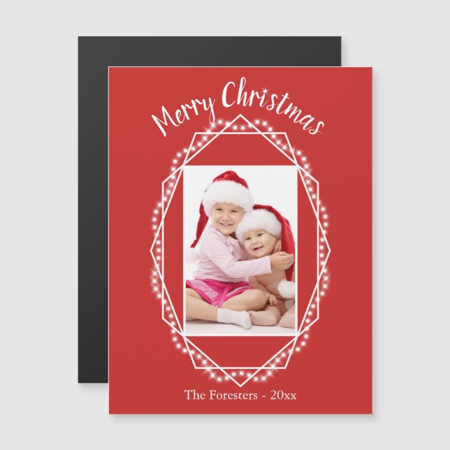 Convite Magnet de Fotografias Geométricas Holiday Sparkle (Frente/Verso)