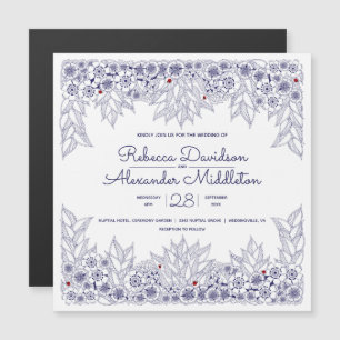 Convite Magnet do Lembrete do Casamento Branco Azul Elegan