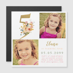 Convite MAGNET Girls Dourado Número 5 5 no Ano de Aniversá