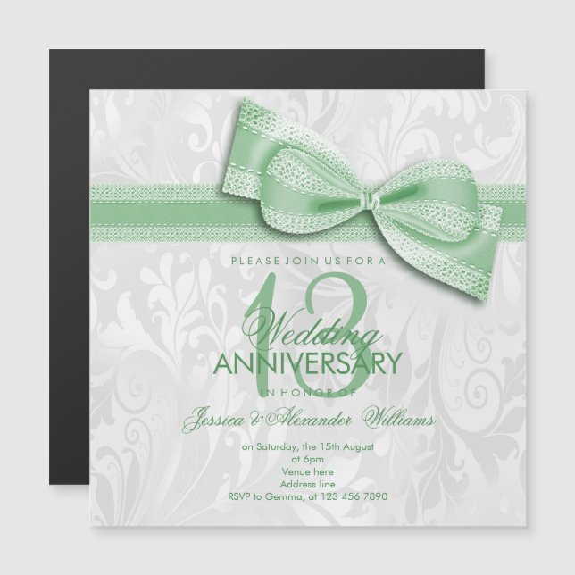 Convite Magnético 13º Aniversário de Casamento com Renda Damasko e A (Frente/Verso)