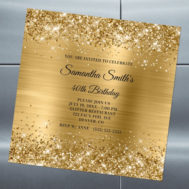 Convite Magnético Aniversário de 40 anos Glittery  (Criador carregado)