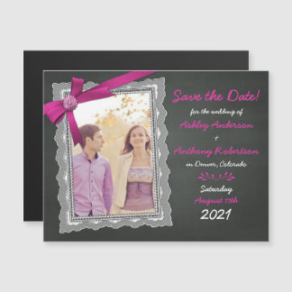 Convite Magnético Arco Magenta de Chalkboard Casamento Foto Salve a 