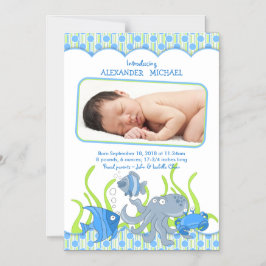 Convite Magnético Baby Boy embaixo do anúncio de nascimento do mar