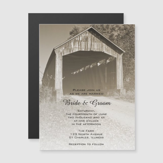Convite Magnético Casamento Rustic Covered Bridge Country (Frente/Verso)