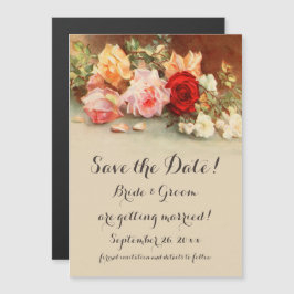 Convite Magnético Casamento Vintage, Natureza-Morta de Flores de Ros