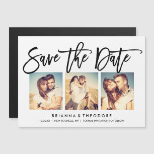 Convite Magnético Chic Hand Lettered Save The Date Photo Collage