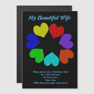 Convite Magnético Convidado Personalizado para Corações do Arco-Íris