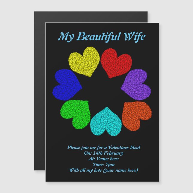 Convite Magnético Convidado Personalizado para Corações do Arco-Íris (Frente/Verso)