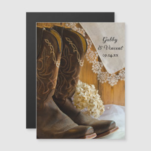 Convite Magnético Cowboy Boots Lace Western Weding Date