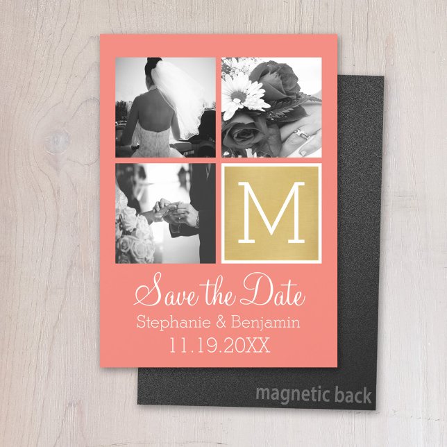 Convite Magnético Crie Seu Próprio Colagem de Fotos de Casamento Mon (Magnetic Invitation - Save the Date)