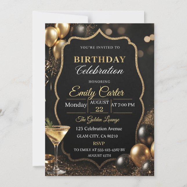 Convite Magnético de Aniversário Elegante Personal (Frente)