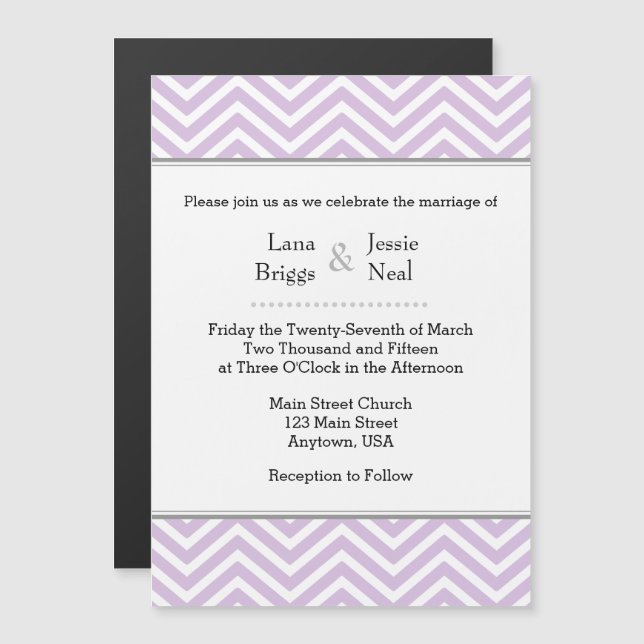Convite Magnético de Casamento lavanda Chevron (Frente/Verso)