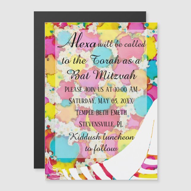 Convite Magnético de Festa de Bar ou Bat Mitzvah B (Frente/Verso)