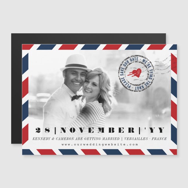 Convite Magnético Destino Guardar A Data De Correio Postal (Frente/Verso)