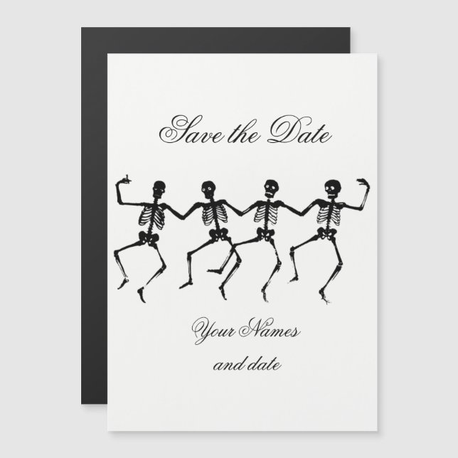Convite Magnético Esqueletos dançando Halloween Thunder_Cove (Frente/Verso)