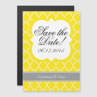 Imã salve a data de Quatrefoil Branco Amarelo