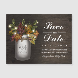 Convite Magnético Imã salve o dia de Mason Jar de Folha