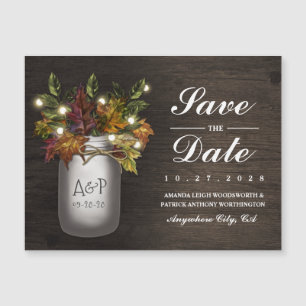 Convite Magnético Imã salve o dia de Mason Jar de Folha