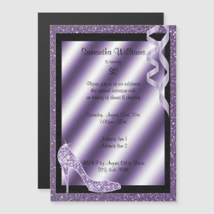 Convite Magnético Lilac Glittery Stiletto & Streamers aniversário de