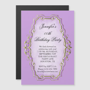 Convite Magnético Lindo Quadro Antigo Roxo & Diamantes de Aniversári