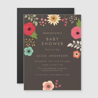 Convite Magnético |MAGNET| Modern Floral Chá de fraldas Party