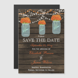 Convite Magnético Mason jars orange flores de madeira de cana salvam