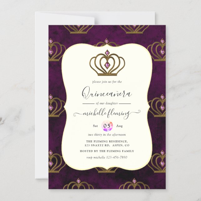 Convite Magnético Old Gold Elegance Quinceañera (Frente)