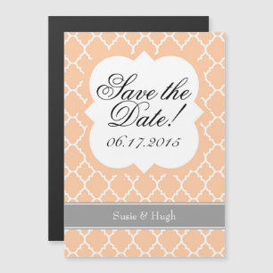 Convite Magnético Peach White Quatrefoil Imã salve a data