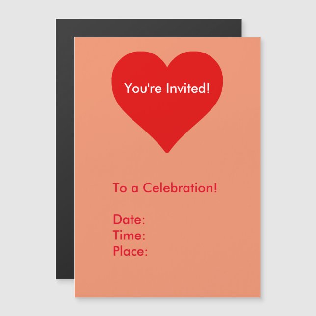 Convite Magnético Red Heart Shape Love Classic Simple Minimalism (Frente/Verso)