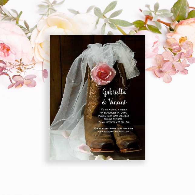 Convite Magnético Rosa do País Boots Casamento Salve a Data (Criador carregado)