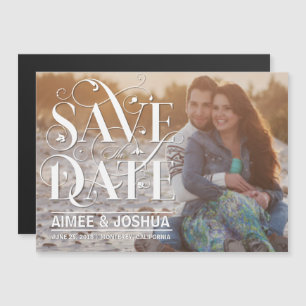 Convite Magnético Tipografia Floral Flourish Salva a Foto da Data