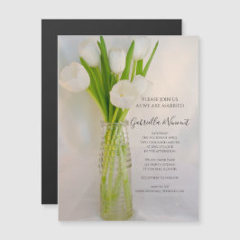 Convite Magnético Tulipas Brancas no Casamento de Garrafas de Leite