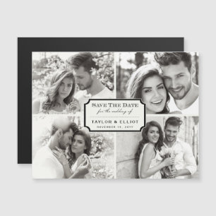 Convite Magnético Vintage Classic Bookplate Quatro Foto Salvar A Dat