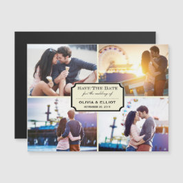 Convite Magnético Vintage Classic Bookplate Quatro Foto Salvar A Dat