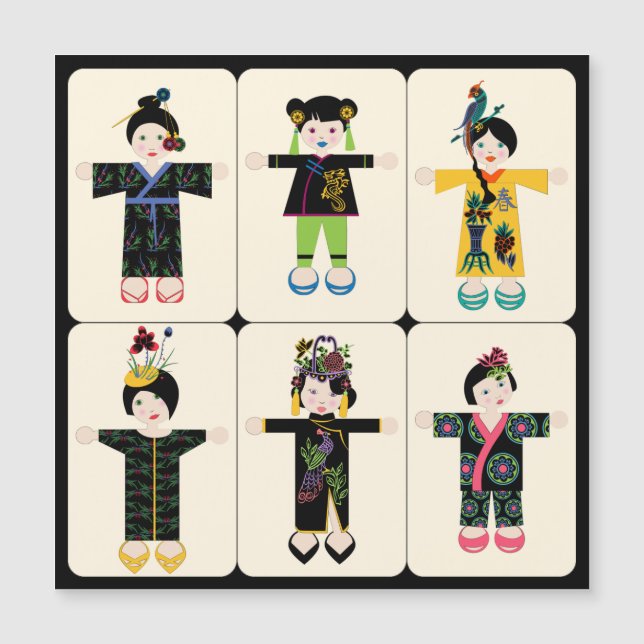 Convite Mah Jongg Dolls Flat Magnet (Frente)