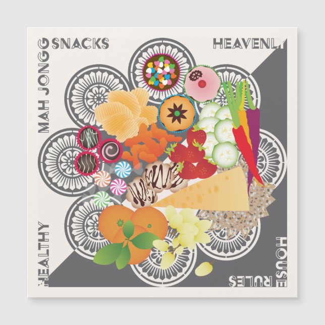 Convite Mah Jongg Snacks Magnet Card (Frente)