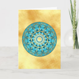 Convite Mandala azul dourado em Fundo de Ouro Suave