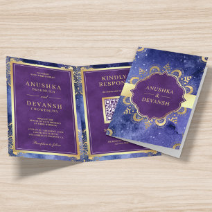 Convite Mandala de Galáxia Periwinkle Código QR Casamento