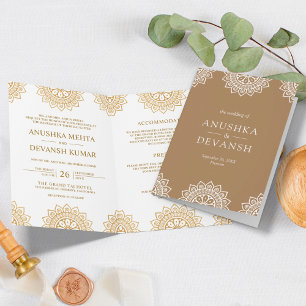 Convite Mandala Marrom Tradicional Casamento Étnico Indian
