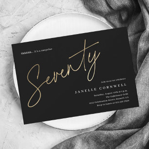 Convite Manuscrito mínimo preto e 70 Dourado aniversário