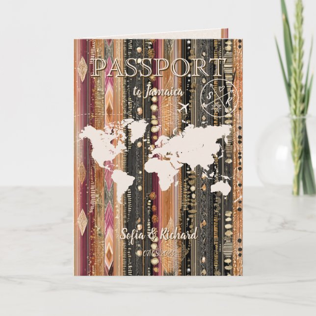 Convite Mapa de Passaporte de Destino de Casamento em Códi (Frente)