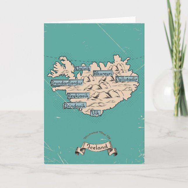 Convite Mapa de viagem ilustrado Islândia (Frente)