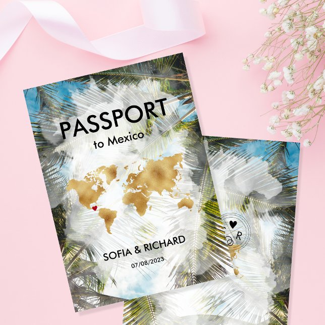 Convite Mapa do Mundo Dourado de Palm Beach de Destino (Criador carregado)